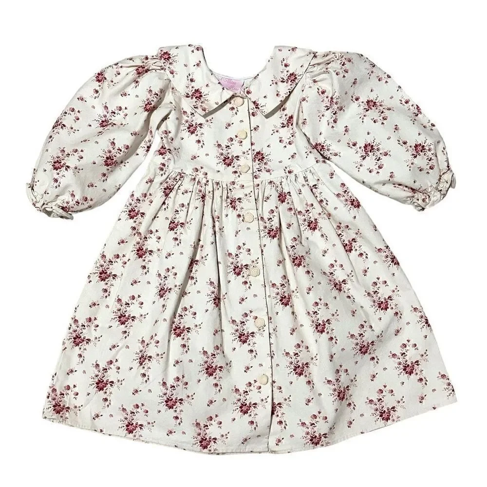 Vintage Allison Rose Cottagecore Balloon Sleeve Floral Dress , Girl’s Size 4